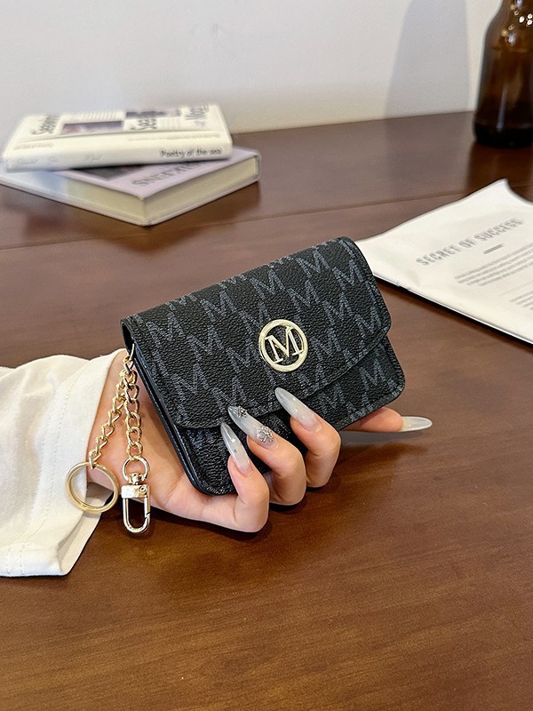 Monogram Keychain Leather - レトロなモノグラムプリントフェイクレザーカードホルダー、日常使いや旅行に最適なコンパクトキーチェーンウォレット