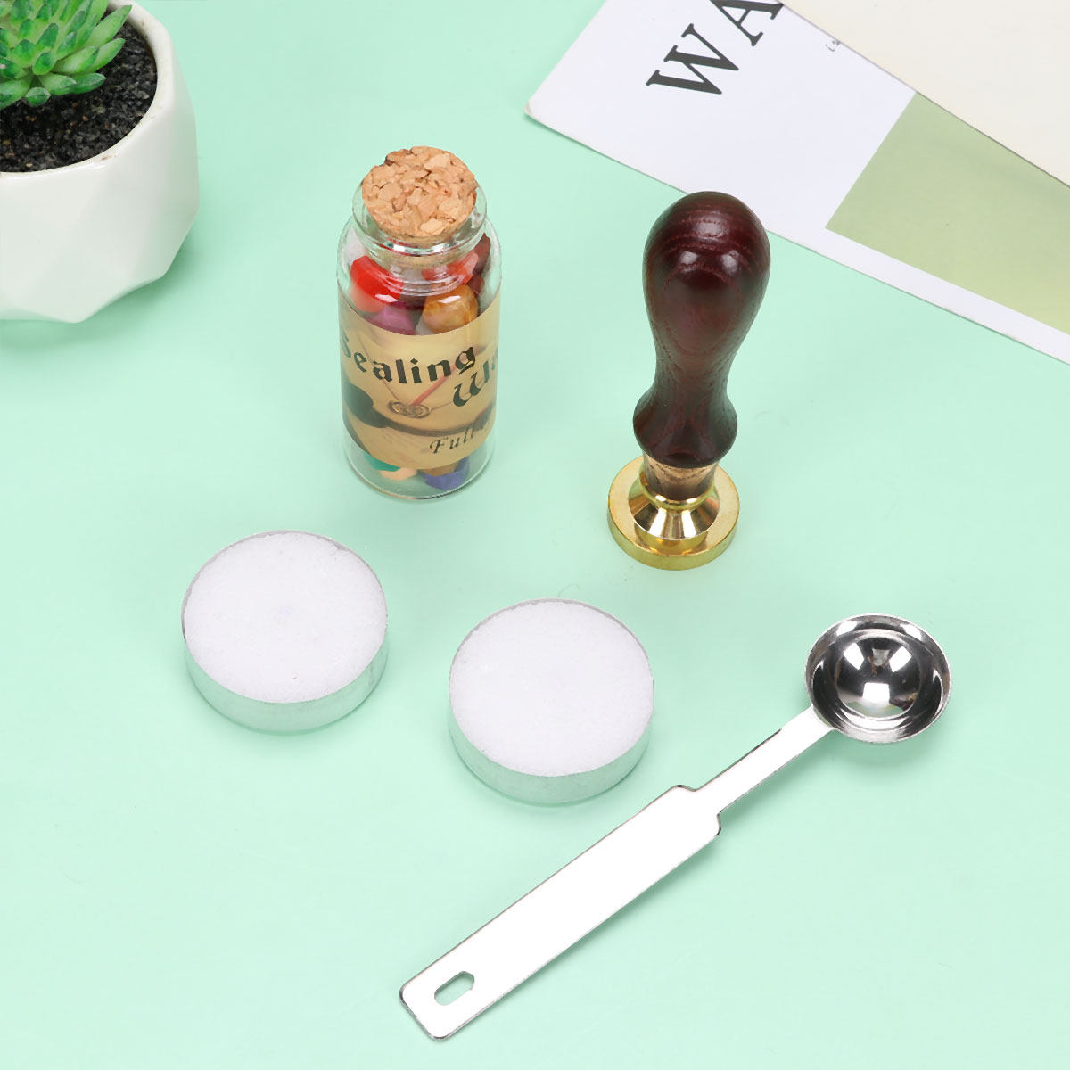 Wax Seal Letter Kit - 1セット プレミアムシーリングワックススタンプキット 木製と真鍮製 繰り返し使える丈夫な印鑑シール パーソナライズされたカードや手紙、DIYクラフト用