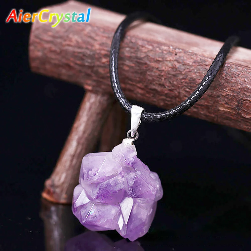 Birth Flower Necklace - ナチュラルブラジルアメジストネックレス,ラフストーンペンダント,チャクラハロー,アメジストジュエリー,エネルギーヒーリングジェムストーン