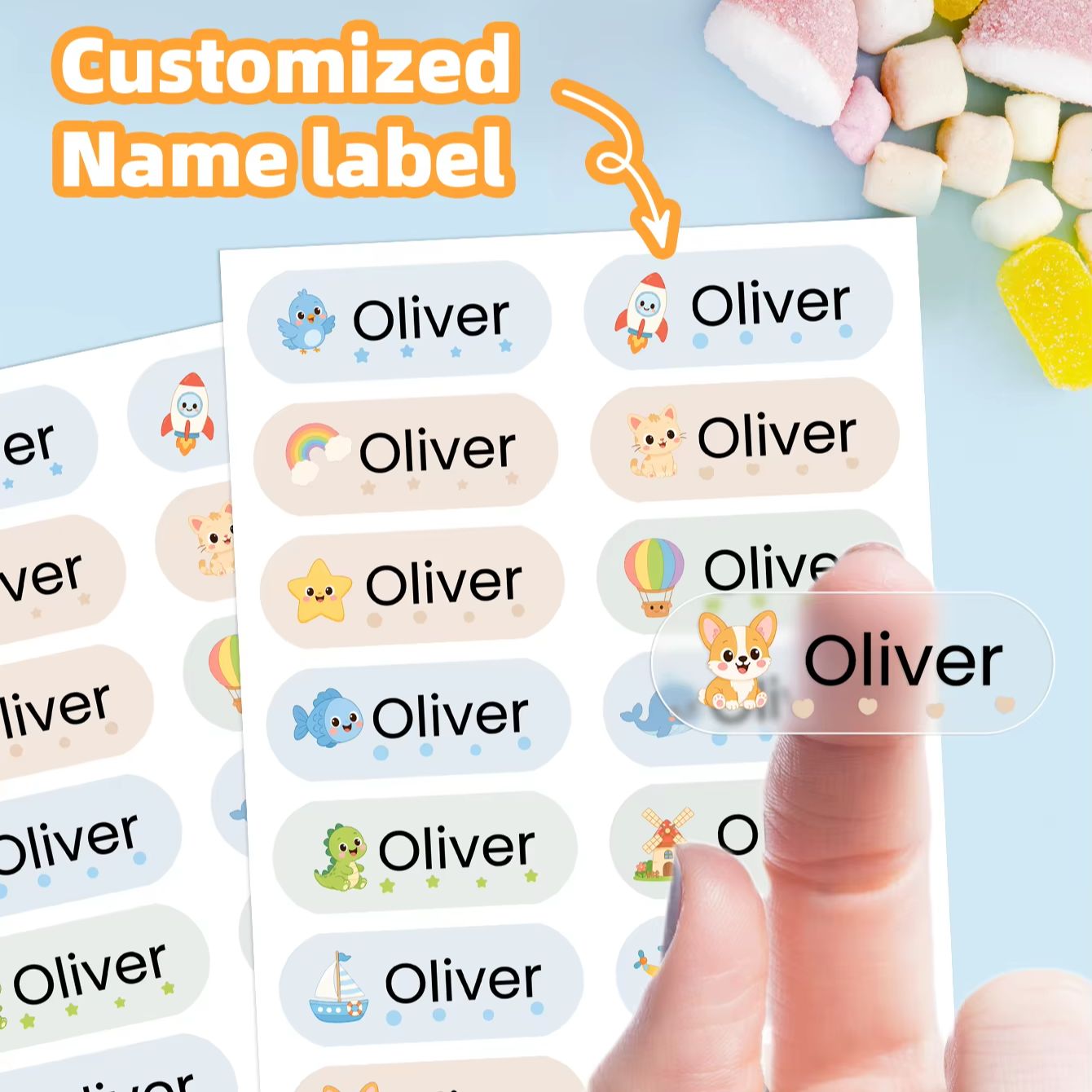 Personalised Candle Label - 1-400枚のカスタム漫画名前ステッカー、ギフトバッグ、封筒、キャンドル缶、クラフトボックス用の防水パーソナライズラベル