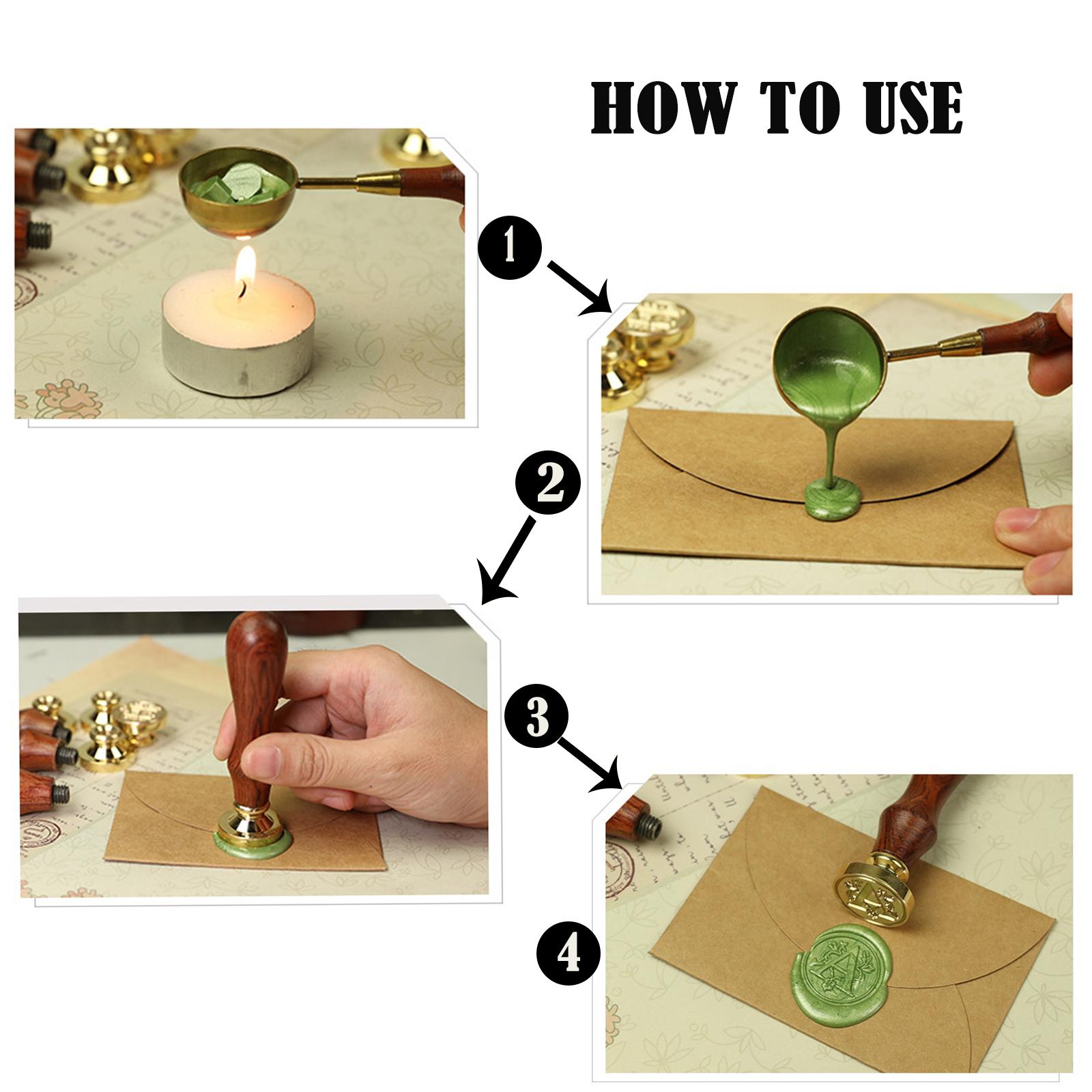 Wax Seal Letter Kit - 木製ハンドル付きレターシールワックススタンプキット、カスタム封筒シーリングクラフト用真鍮コインスタンプ