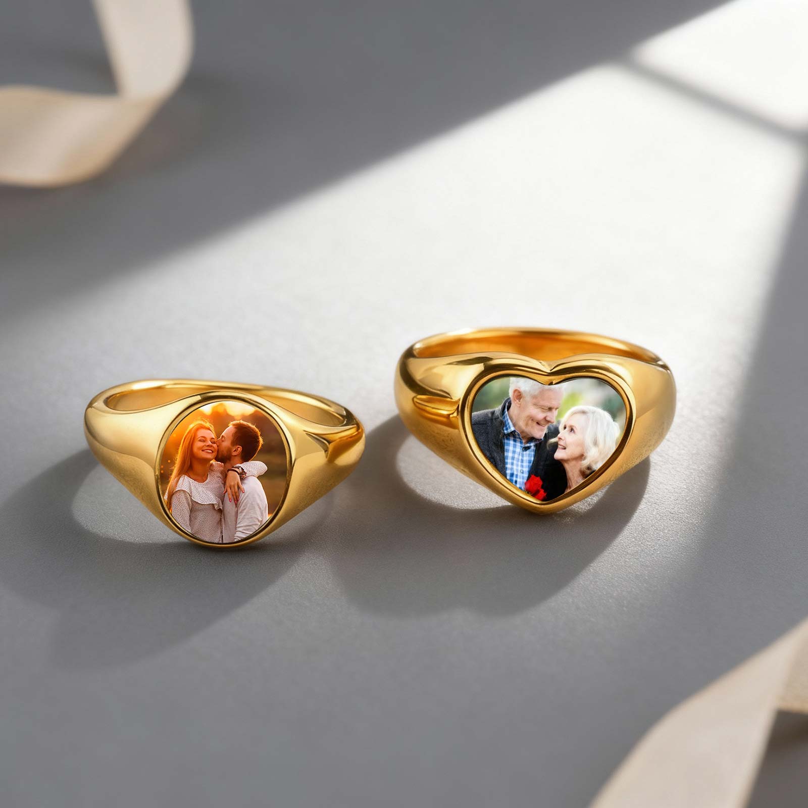 Initial Ring Custom - カスタム写真シグネットリング女性用ステンレス鋼ロゴシンボル画像家族写真ラウンドハートリングパーソナライズされたジュエリーギフト