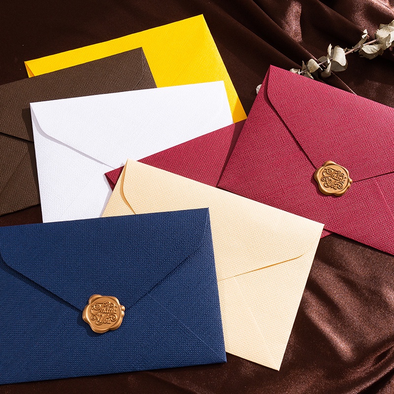 Wax Seal Letter Kit - レトロなリネンパターンの封筒、卒業式のアルファベットの高品質のビジネス招待状、ガールフレンドのためのポストカードカバー、5個