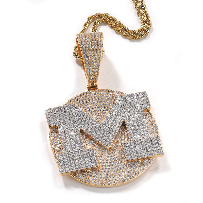 Name Necklace Custom - 男性のためのカスタマイズ可能なラウンドペンダント付きネックレス,大きな文字の名前,ラッパのジュエリー,czストーン,ヒップホップジュエリー,パーソナリティ,直送