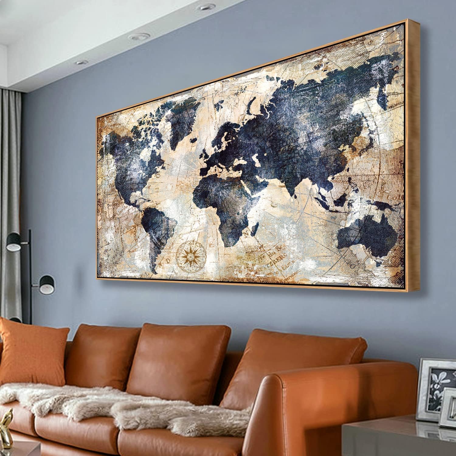 Custom Star Map - フレーム付き世界地図ウォールアート、航海キャンバスアートワーク、ホームオフィスの装飾、旅行の思い出の写真、掛ける準備ができて、xインチ