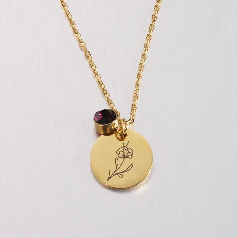 誕生月の花,ステンレス鋼のペンダント,誕生石,ママへのパーソ - Birth Flower Necklace のレビューと価格