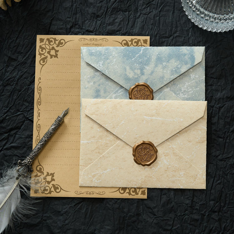 5 個の金色の影封筒チャンネルスタイルテクスチャ封筒手書きラ - Wax Seal Letter Kit のレビューと価格