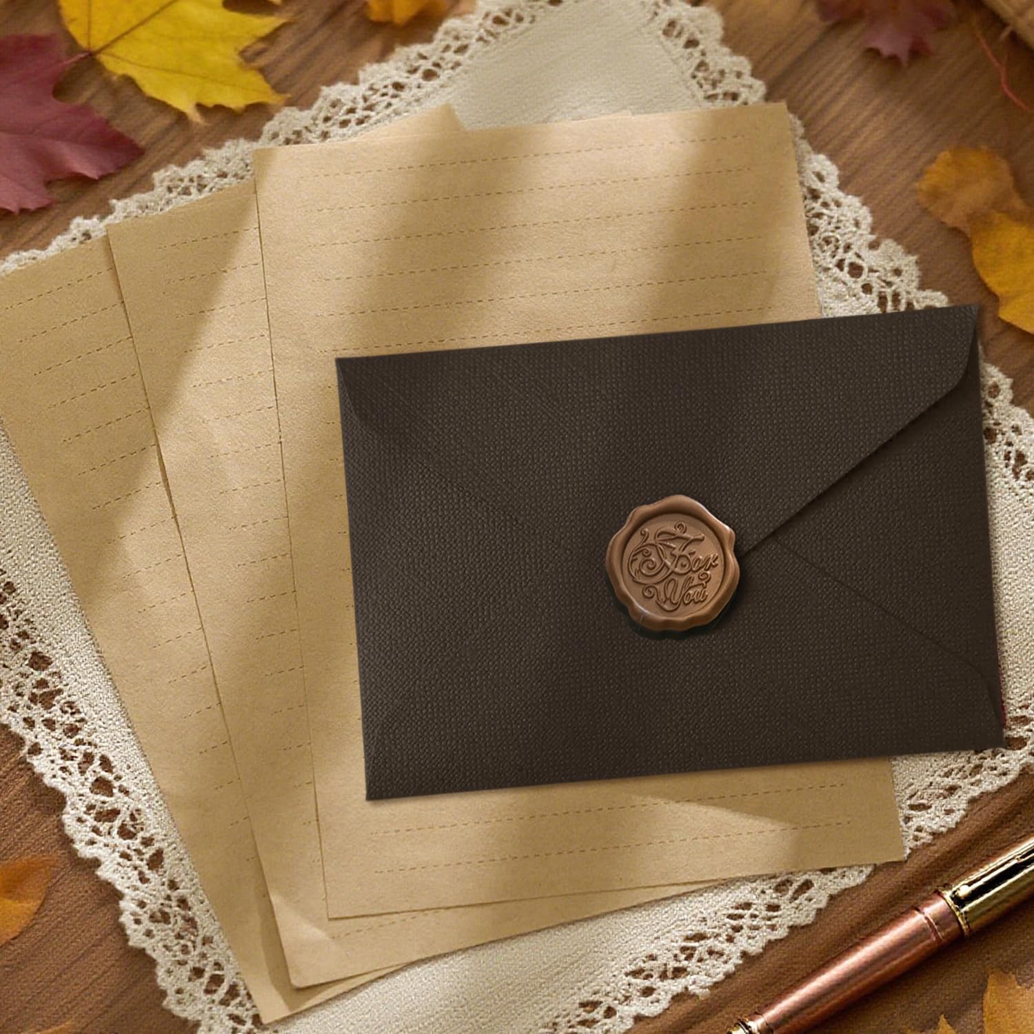 22個入りヴィンテージ筆記用紙セット 10枚のA5クラフト紙 - Wax Seal Letter Kit のレビューと価格