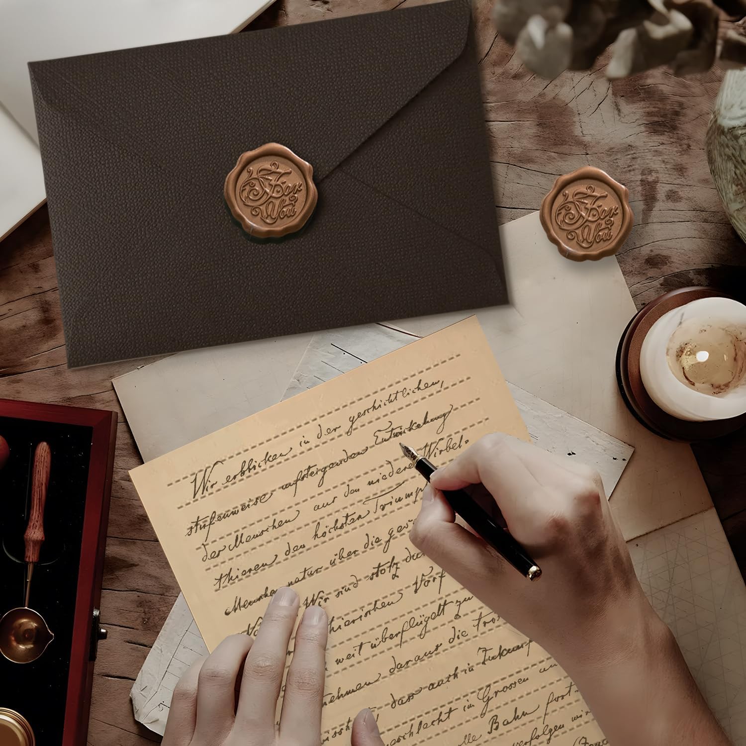 22個入りヴィンテージ筆記用紙セット 10枚のA5クラフト紙 - Wax Seal Letter Kit のレビューと価格