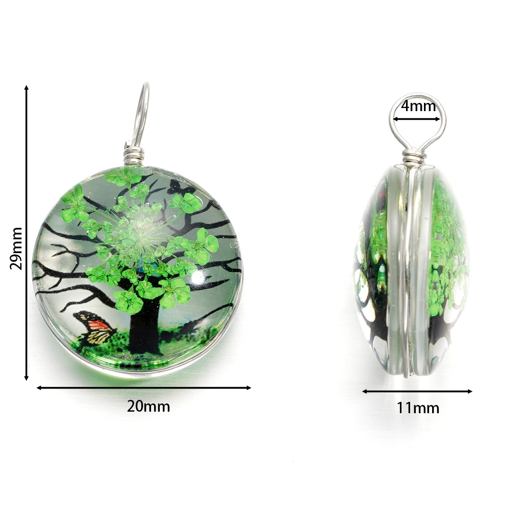 楕円形のクリスタルペンダント付きネックレス,ドライフラワー, - Birth Flower Necklace のレビューと価格