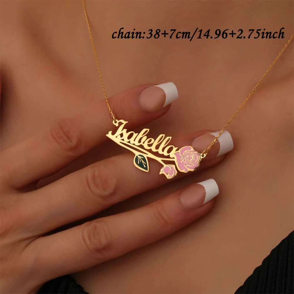 パーソナライズされたカラフルな誕生花名ネックレス女性用カスタ - Name Necklace Custom のレビューと価格