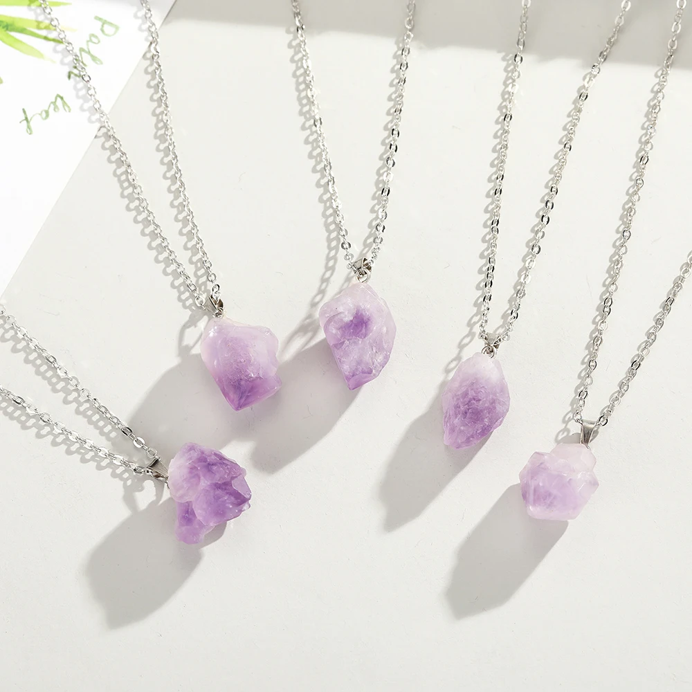 ナチュラルブラジルアメジストネックレス,ラフストーンペンダン - Birth Flower Necklace のレビューと価格