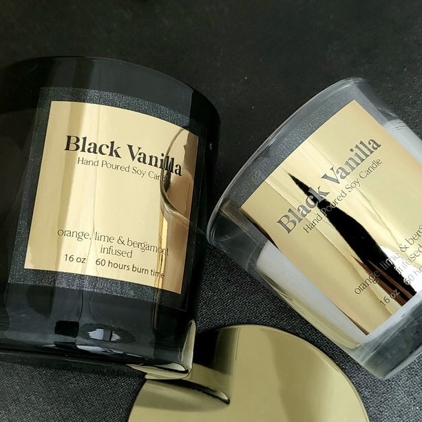 パーソナライズされた光沢のあるゴールドとシルバーのステッカー - Personalised Candle Label のレビューと価格