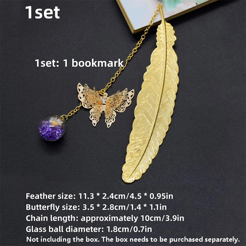 1pc 中国風の金属製の羽の形をしたブックマーク、クリエイテ - Dried Flower Bookmark のレビューと価格