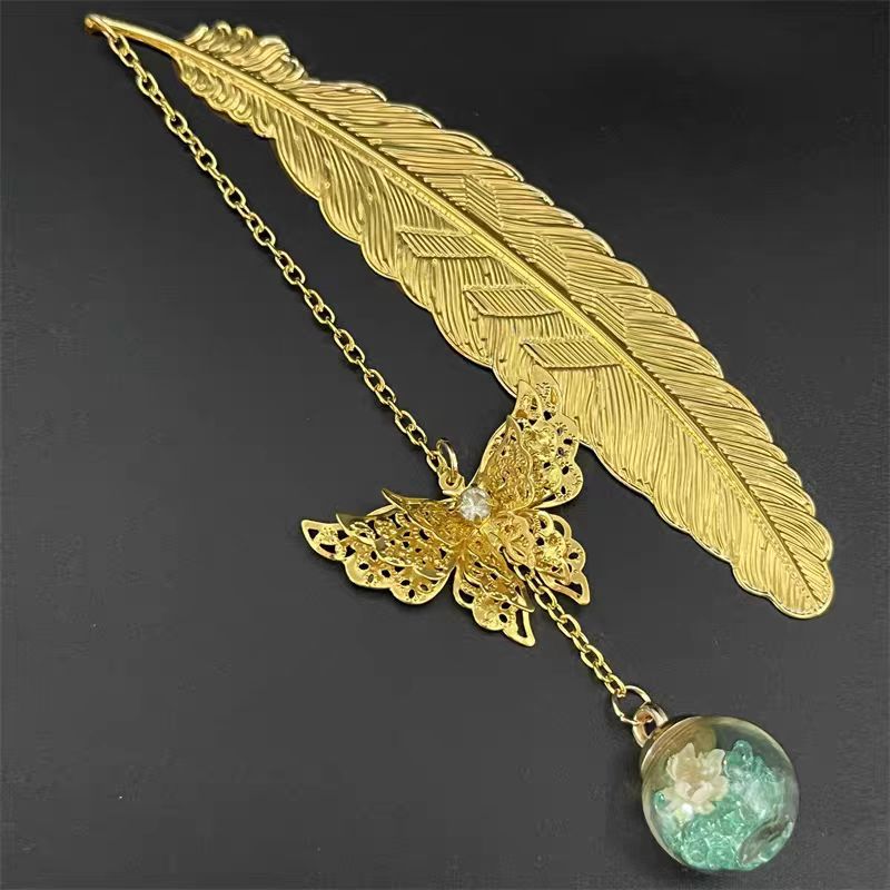 1pc 中国風の金属製の羽の形をしたブックマーク、クリエイテ - Dried Flower Bookmark のレビューと価格
