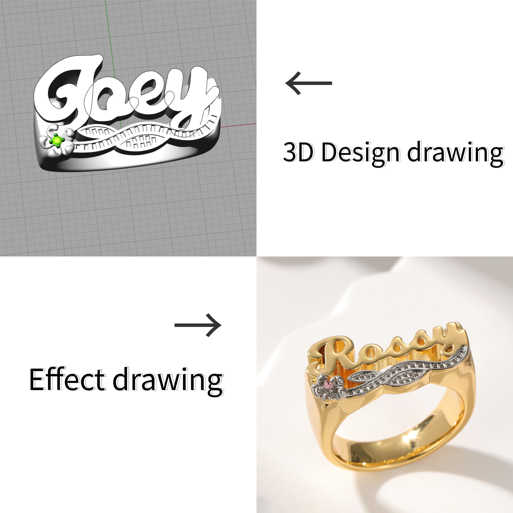 3Dネームリング カスタムダイヤモンドネームリング 925ス - Initial Ring Custom のレビューと価格