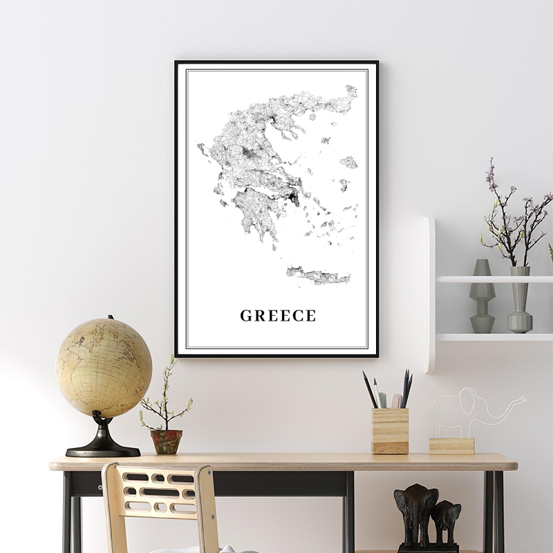 ギリシャ道路地図ポスター黒と白のプリント、アテネ市地図のキャ - Custom Star Map のレビューと価格