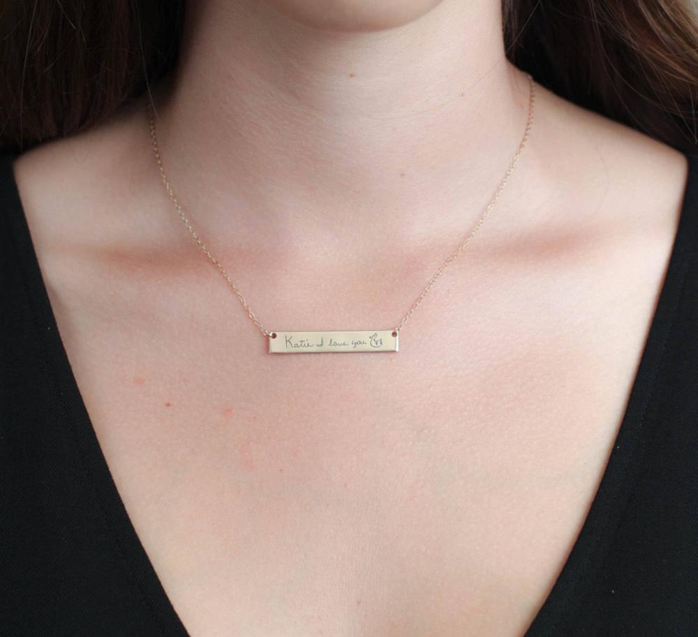 パーソナライズされたカスタム実際手書き名ネックレス描画署名ネ - Handwriting Necklace Bar のレビューと価格