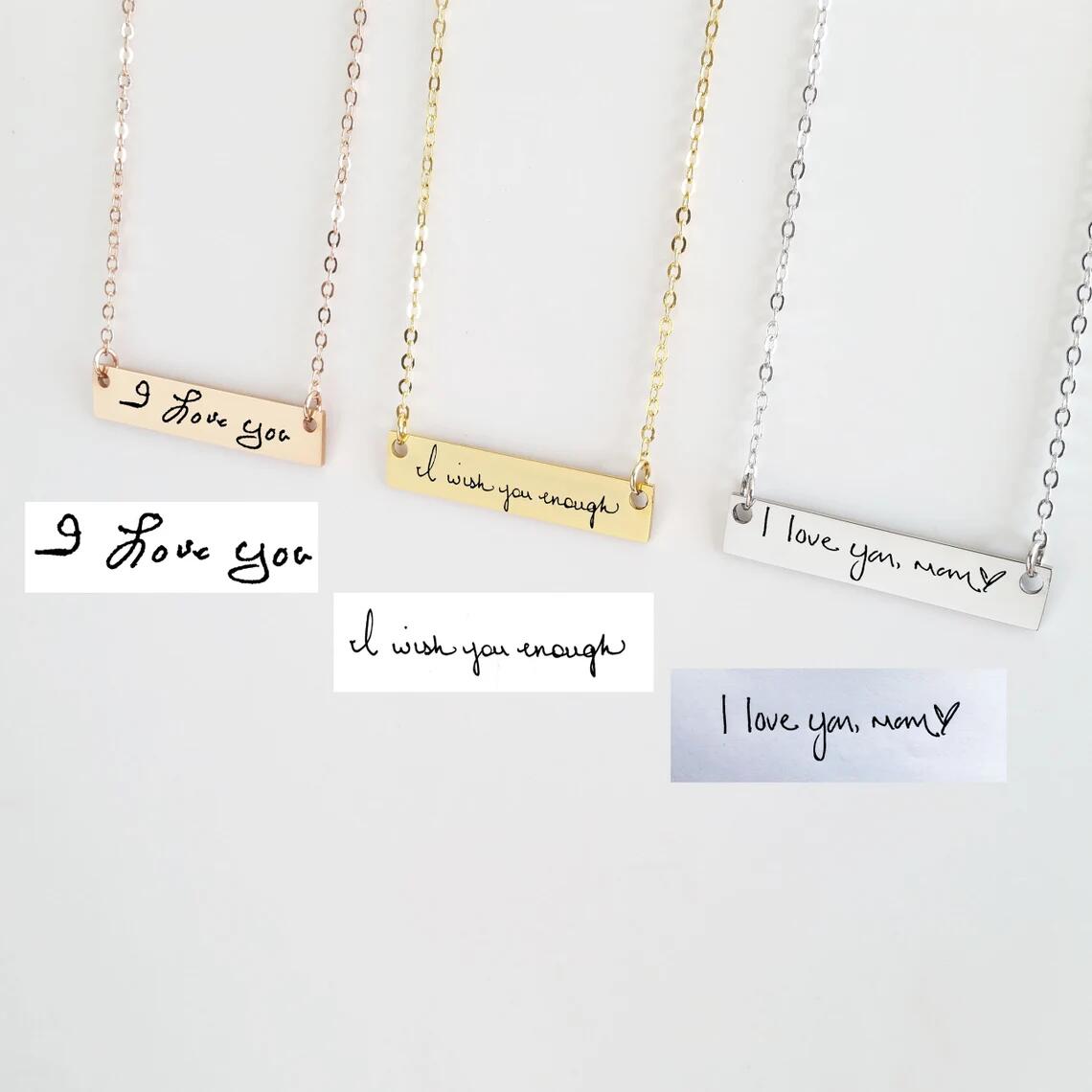 Actual Handwriting Bar Necklac - Handwriting Necklace Bar のレビューと価格