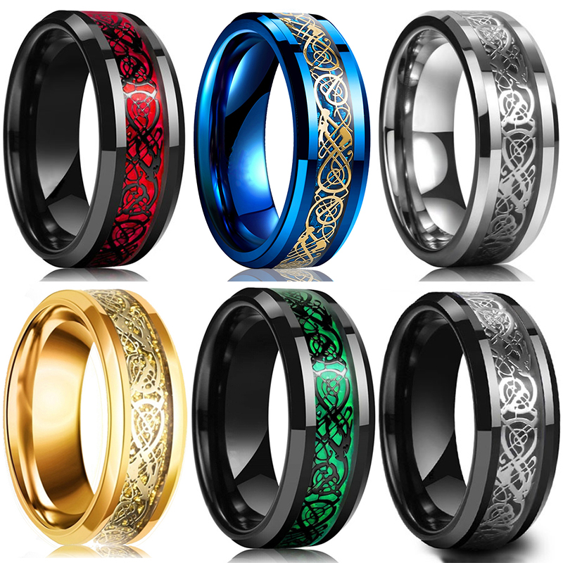 ファッション 8 ミリメートルメンズステンレス鋼ケルトドラゴ - Initial Ring Custom のレビューと価格